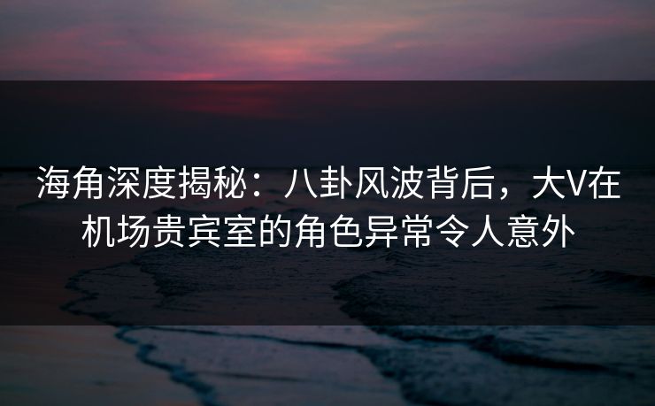 海角深度揭秘：八卦风波背后，大V在机场贵宾室的角色异常令人意外