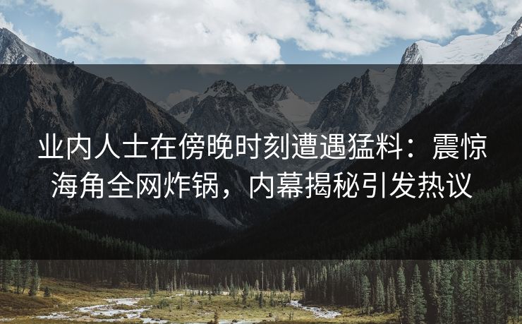 业内人士在傍晚时刻遭遇猛料：震惊海角全网炸锅，内幕揭秘引发热议