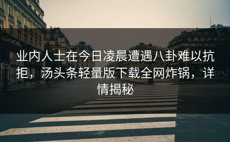业内人士在今日凌晨遭遇八卦难以抗拒，汤头条轻量版下载全网炸锅，详情揭秘